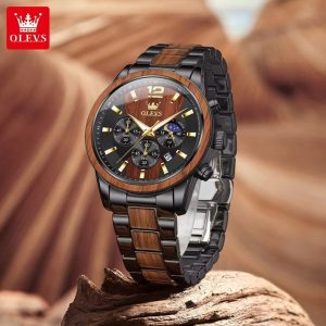 Olevs 3645 Stainless Steel Chronograph Wrist Watch For Men - Image 2